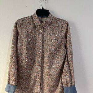 St. John's Bay Cute Floral Cotton Shirt with Pink and Blue, Size M, Pre-owned